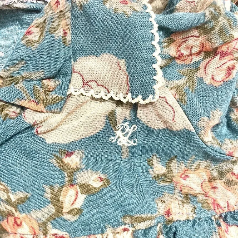 Ralph Lauren Blue Floral Long Sleeve Western Dress Size 3-6M